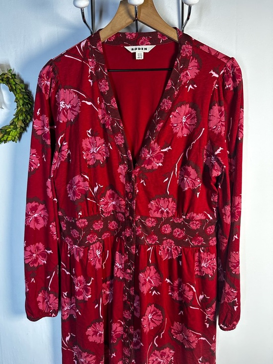 Boden Natalia Floral Long Sleeve Tea Midi Dress Delicate Carnation Red Size 14 - Picture 5 of 7